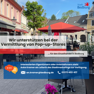 Plakat Mit der Vermittlung von Pop-up-Stores den Einzelhandel in Bedburg unterstützen