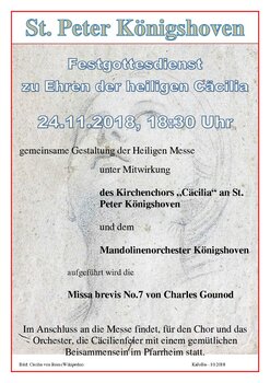 Plakat zum Festgottesdienst zu Ehren der heiligen Cäcilia.