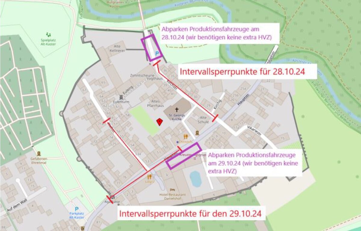 Dreharbeiten Alt-Kaster Lageplan